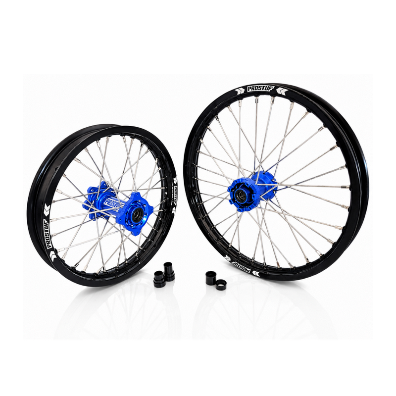 Paire de roues mx TM 85 Junior Moyeux bleus  / jantes noires 19x1.60 & 16x1.85